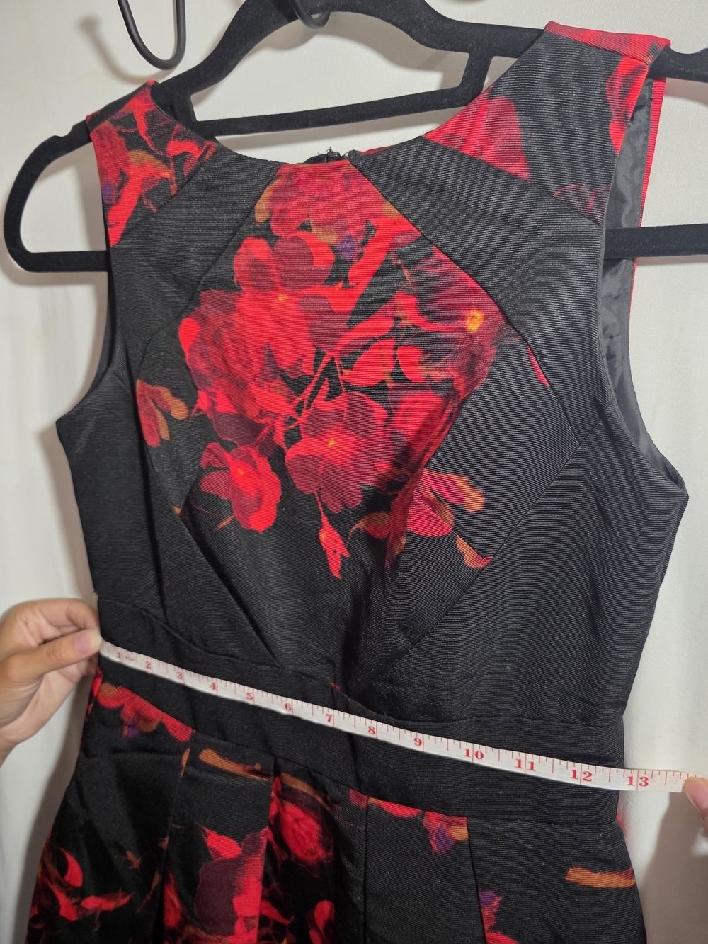 Taylor Black & Red Floral Fit & Flare Cocktail Dress | Sleeveless | Women's - Picture 9 of 12